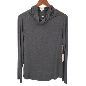 NWT Ava James Built-In Mask Cowl Neck Knit Top Womens Sz L Gray Long Sleeve